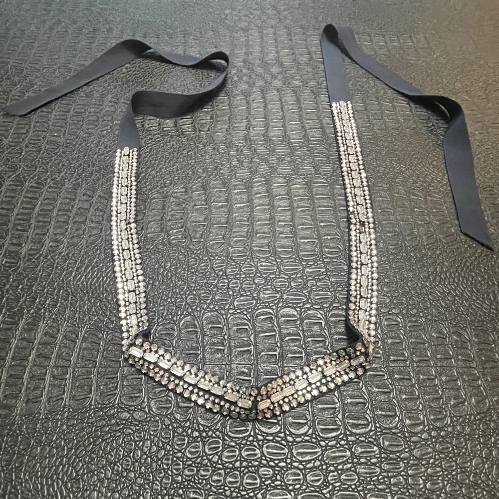 J Crew Belt with Elegant Silver Beaded Stones with Black Ribbon